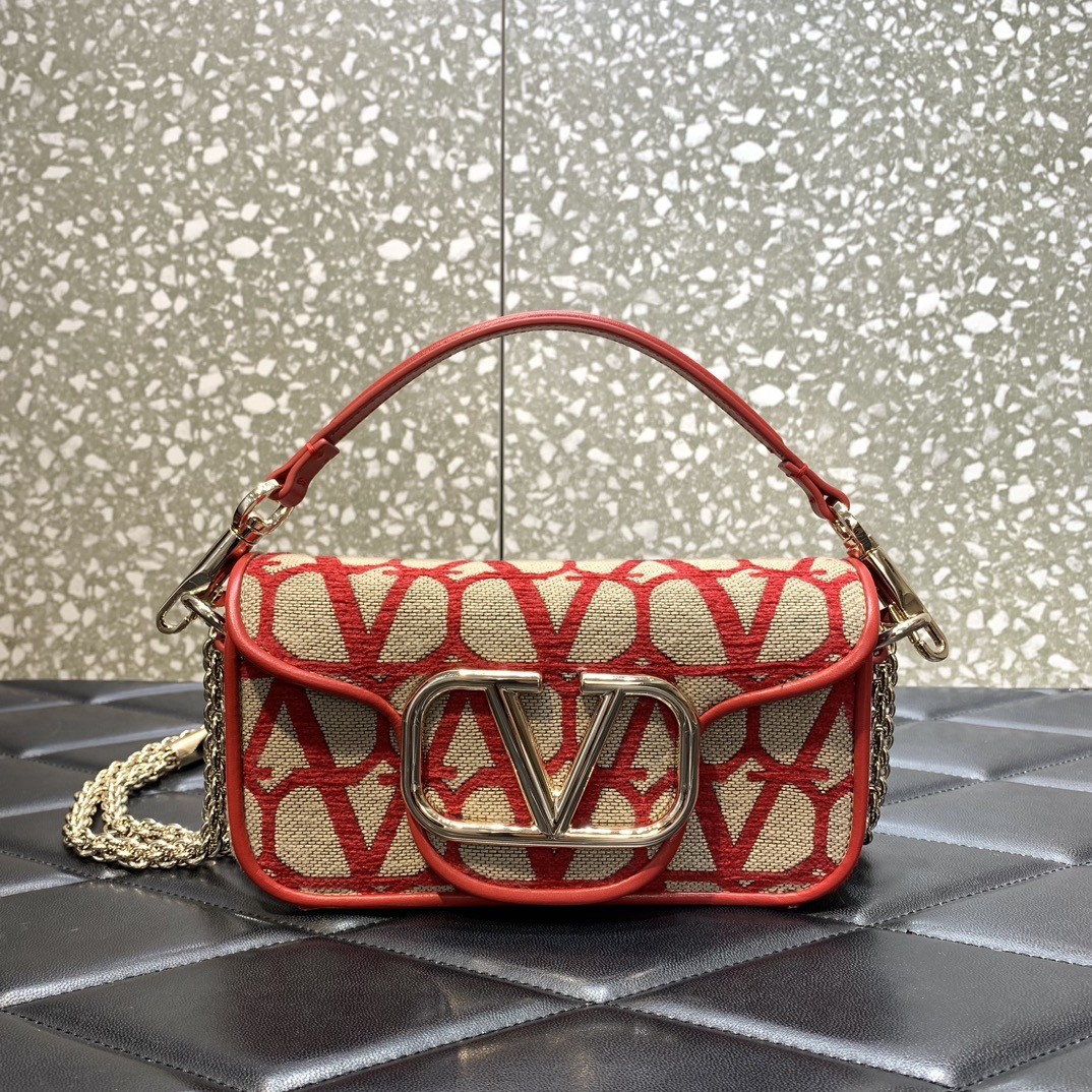 Valentino Garavani Loco Small Shoulder Bag in Red Toile Iconographe